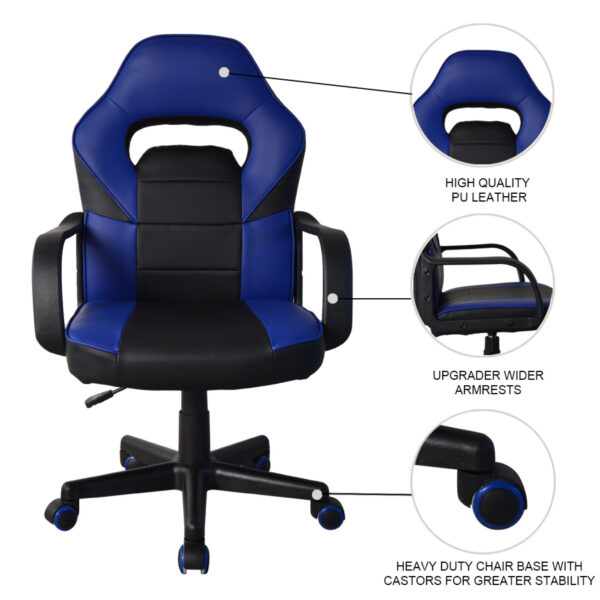 Silla de juego Thomas junior, estilo carreras, altura ajustable, negro y azul. - VDD World ES