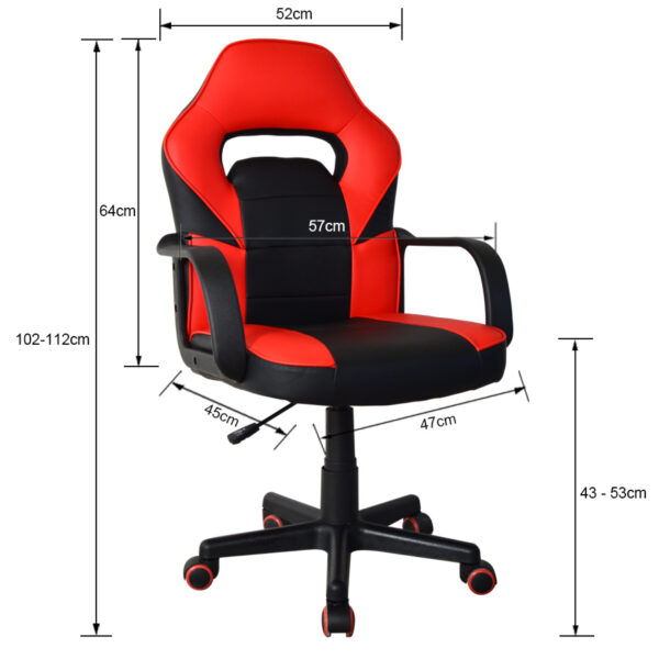 Silla de juego Thomas junior - silla de oficina estilo gaming - altura ajustable - rojo negro - VDD World ES