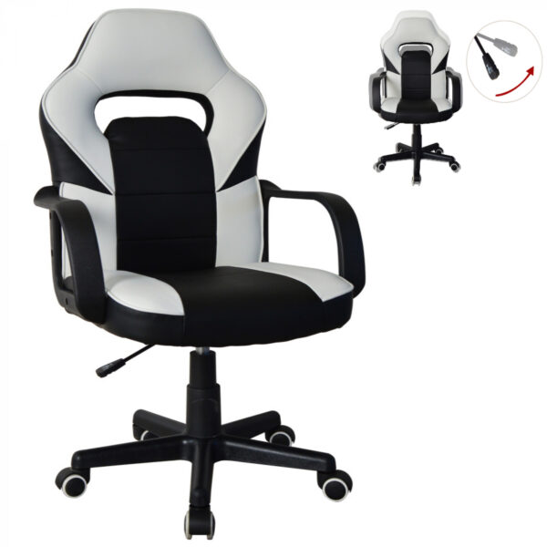 Silla de escritorio Thomas junior - silla de juego estilo racing - altura ajustable - negro blanco - VDD World ES