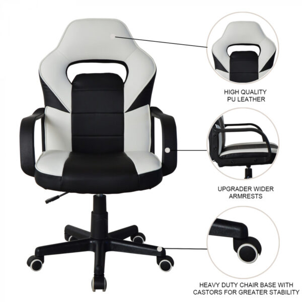 Silla de escritorio Thomas junior - silla de juego estilo racing - altura ajustable - negro blanco - VDD World ES