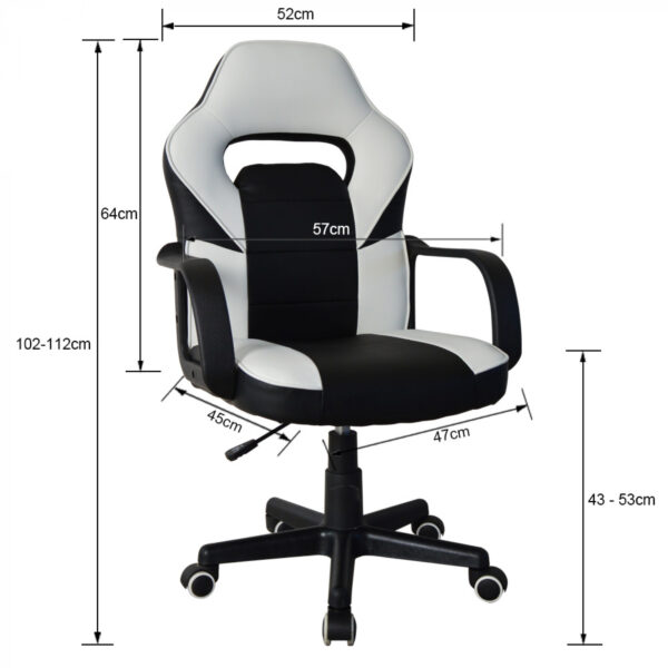 Silla de escritorio Thomas junior - silla de juego estilo racing - altura ajustable - negro blanco - VDD World ES