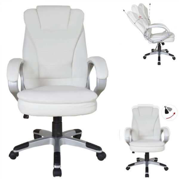 Silla de oficina - silla de dirección - ergonómicamente ajustable - relleno extra grueso - blanco - VDD World ES