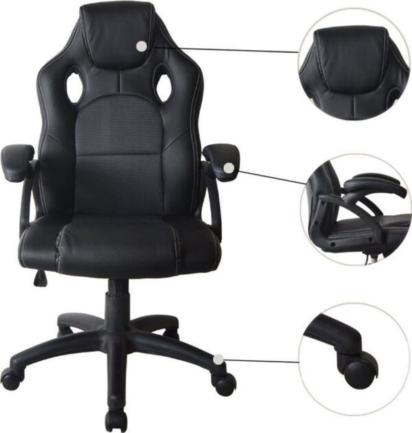 Silla de juego Wouter junior silla de escritorio - estilo de carreras - altura ajustable - negro - VDD World ES