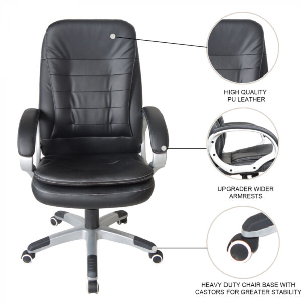 Silla de oficina - silla de dirección diseño - ergonómica ajustable - relleno extra grueso - negro - VDD World ES