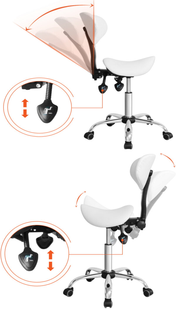 Taburete ergonómico-taburete de peluquero-taburete-altura ajustable-respaldo inclinable y ajustable - VDD World ES