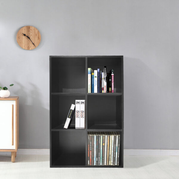 Estantería Vakkie 6 compartimentos abiertos - librería - estantería de pared - negro - VDD World ES