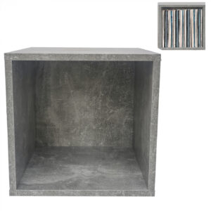 Cubo de almacenamiento LP con aspecto de hormigón gris industrial.