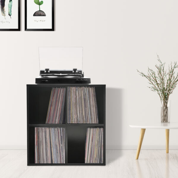 Estantería negra para discos de vinilo LP con 4 compartimentos. - VDD World ES