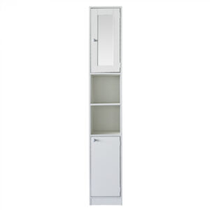 Armario columna baño-armario de almacenamiento baño o pasillo-con espejo-180 cm de alto-blanco