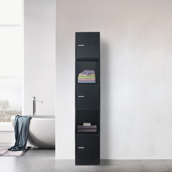 Armario columna baño - armario de almacenamiento baño dormitorio o pasillo - 180 cm de alto - negro - VDD World ES