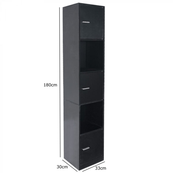 Armario columna baño - armario de almacenamiento baño dormitorio o pasillo - 180 cm de alto - negro - VDD World ES