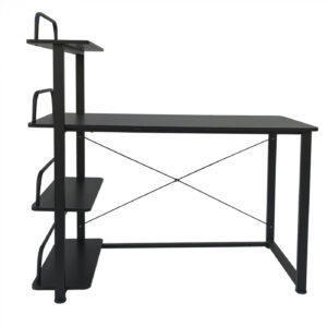 Escritorio mesa de computadora-3 estantes de almacenamiento-metal madera-negro-120 cm de ancho