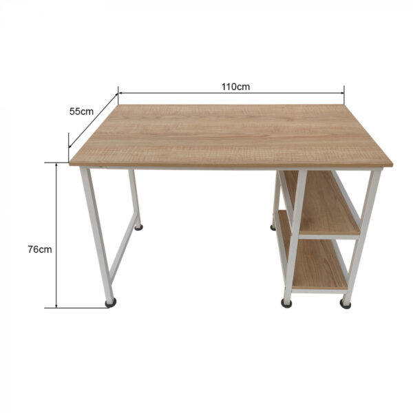 Escritorio de computadora-con estantes de almacenamiento-metal blanco madera marrón-110 cm de ancho - VDD World ES