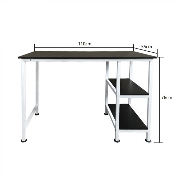 Escritorio de computadora con estantes de almacenamiento - 110 cm de ancho - blanco negro - VDD World ES