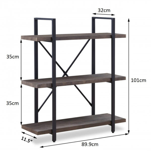 Estantería industrial de metal y madera, 101 cm de alto, diseño abierto, color negro. - VDD World ES