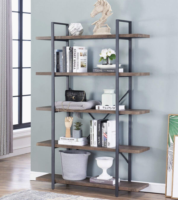 Estantería de pared librería diseño industrial robusto metal madera 178 cm de alto negro - VDD World ES