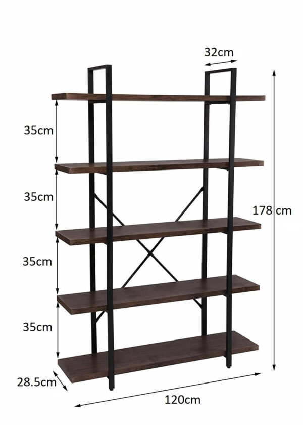 Estantería de pared librería diseño industrial robusto metal madera 178 cm de alto negro - VDD World ES