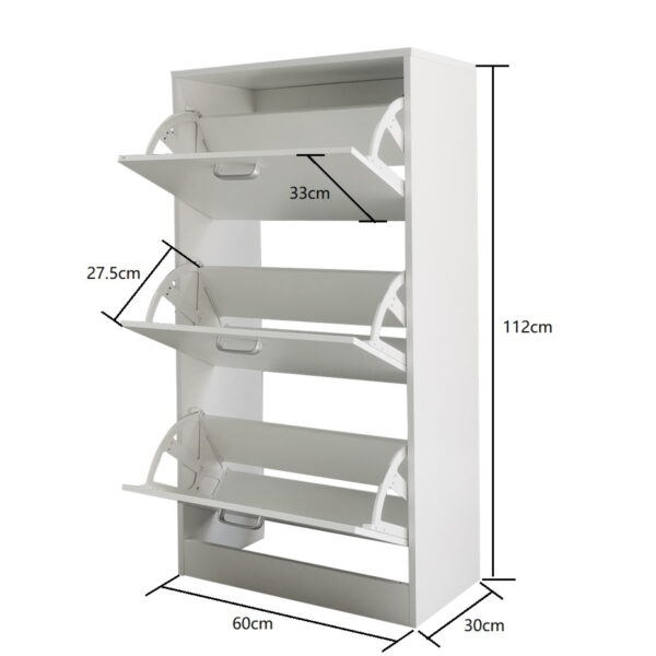 Zapatero - estante para zapatos - 3 compartimentos con puertas abatibles - blanco - VDD World ES