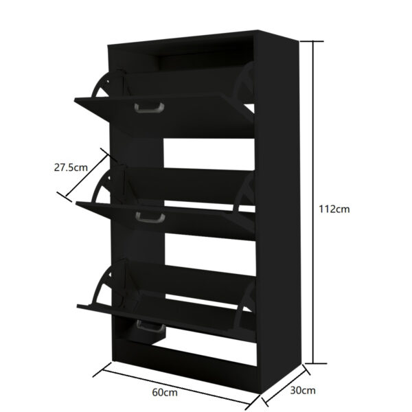 Zapatero - estante para zapatos - 3 compartimentos con puertas abatibles - negro - VDD World ES