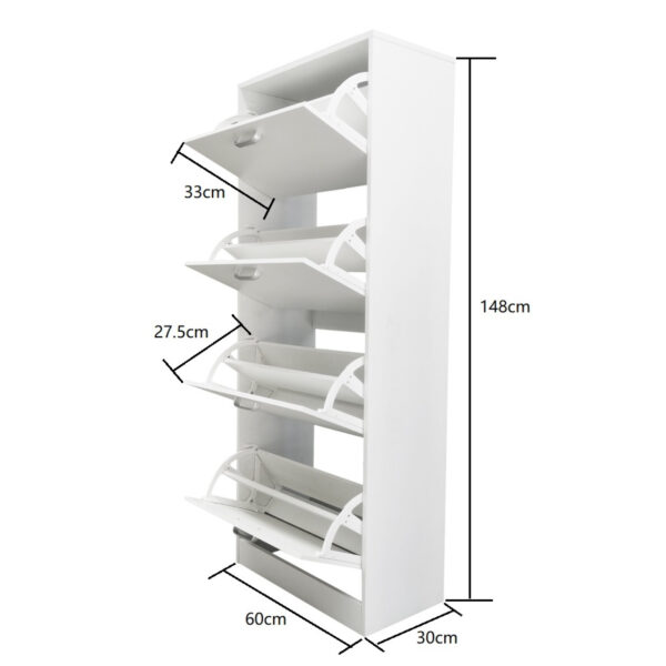 Zapatero - estante para zapatos - 4 compartimentos con puertas abatibles - blanco - VDD World ES