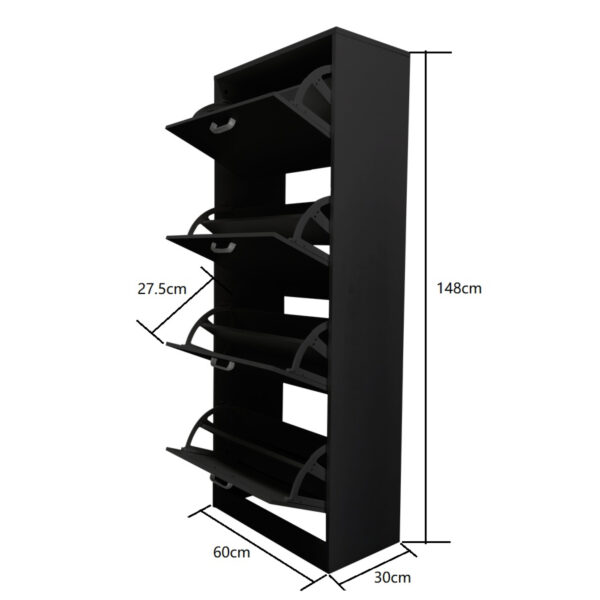 Zapatero - estante para zapatos - 4 compartimentos con puertas abatibles - negro - VDD World ES