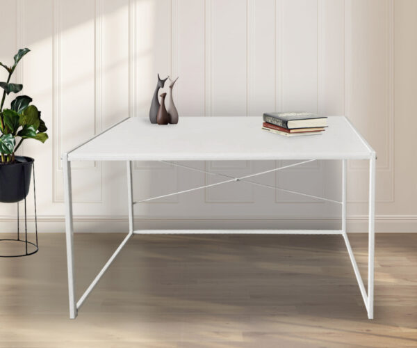 Mesa portátil blanca de diseño industrial, 100 cm de ancho, ideal como mesa auxiliar. - VDD World ES