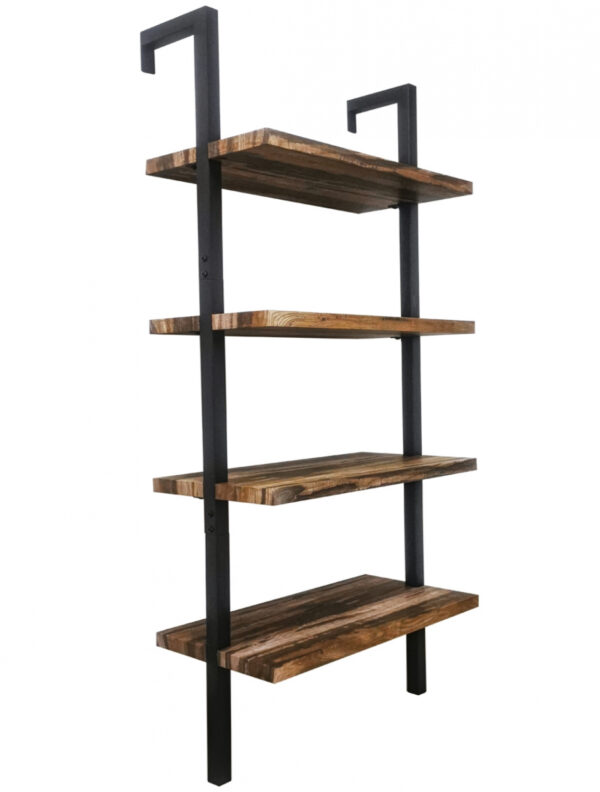 Estantería escalera 152 cm, metal y madera, diseño industrial, color negro. - VDD World ES