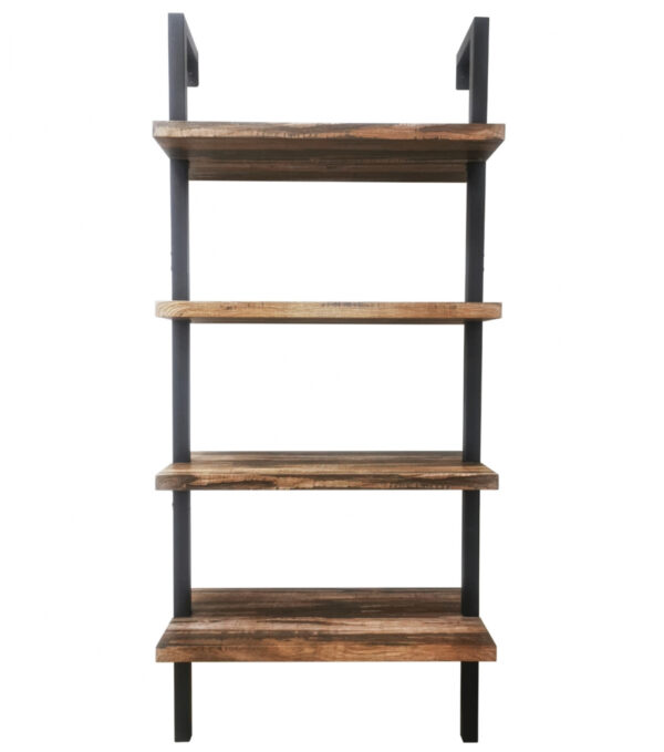 Estantería escalera 152 cm, metal y madera, diseño industrial, color negro. - VDD World ES