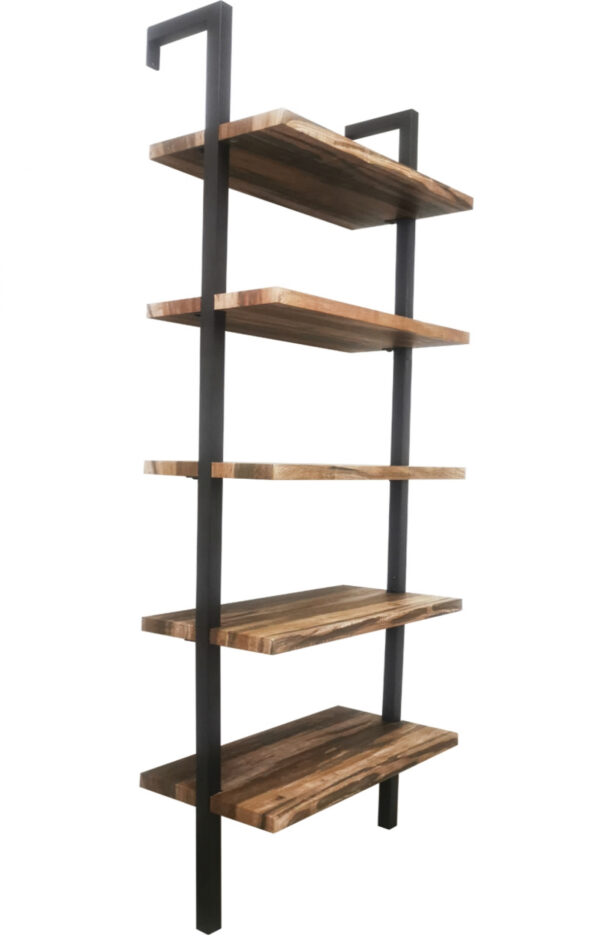 Estantería de escalera rústica - metal industrial madera - 184 cm de alto - negro - VDD World ES