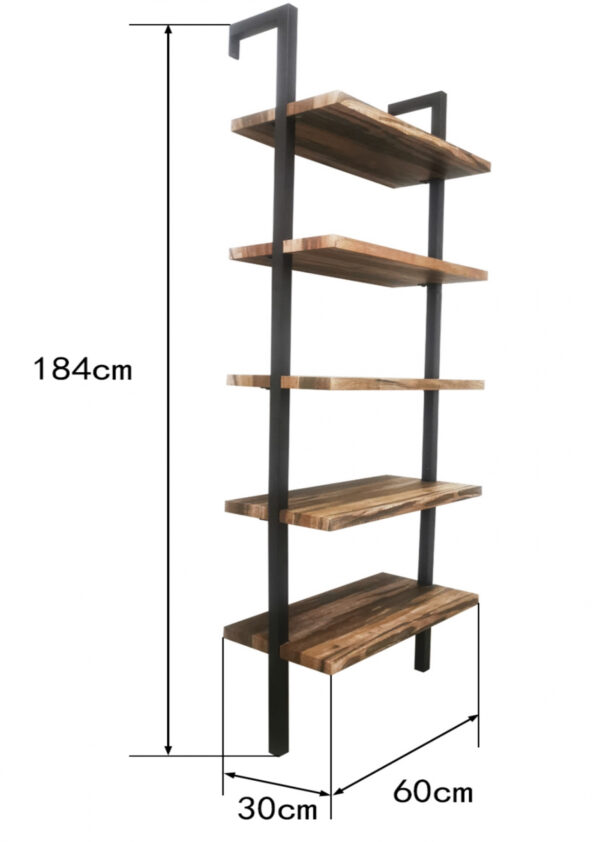 Estantería de escalera rústica - metal industrial madera - 184 cm de alto - negro - VDD World ES