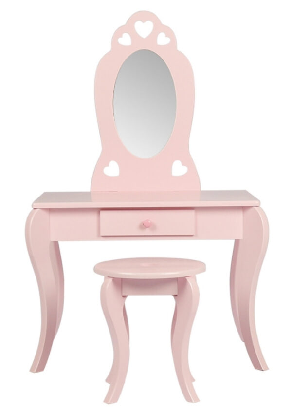 Tocador maquillaje mesa de diseño corazón habitación infantil niña con taburete rosa - VDD World ES