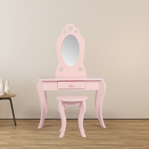 Tocador maquillaje mesa de diseño corazón habitación infantil niña con taburete rosa - VDD World ES