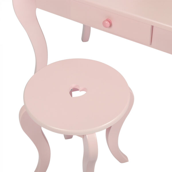 Tocador maquillaje mesa de diseño corazón habitación infantil niña con taburete rosa - VDD World ES