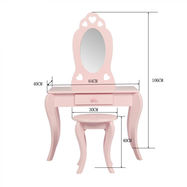 Tocador maquillaje mesa de diseño corazón habitación infantil niña con taburete rosa - VDD World ES