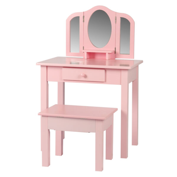 Tocador maquillaje mesa de tocador Princesa niña con espejo y taburete rosa - VDD World ES