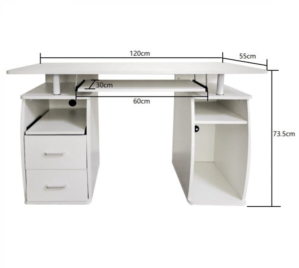 Escritorio blanco de 120 cm con cajones y compartimentos para almacenamiento. - VDD World ES