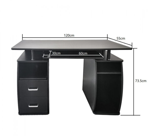 Mesa de computadora negra, 120 cm, con cajones y compartimentos para almacenamiento. - VDD World ES