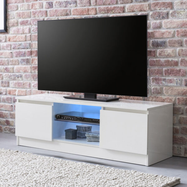 Mueble de TV - Armario de TV - iluminación LED - 120 cm de ancho - blanco - VDD World ES