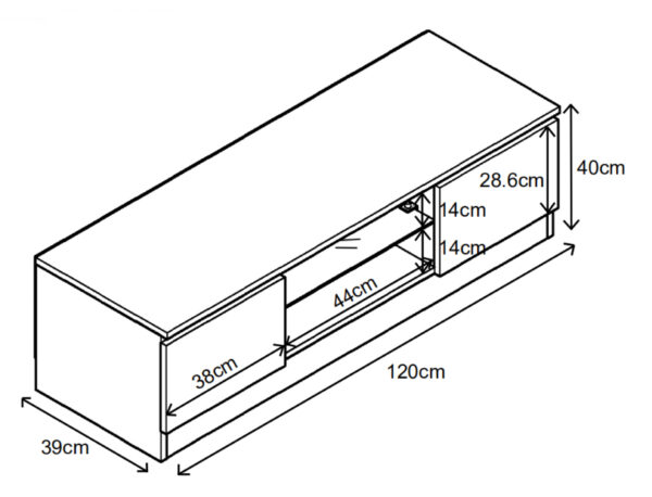 Mueble de TV aparador - Armario de TV - 120 cm de ancho - estructura de madera marrón - VDD World ES