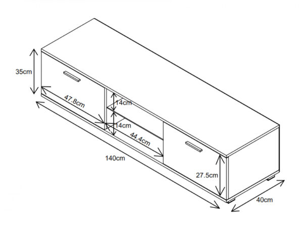 Mueble de TV - aparador - iluminación LED - 140 cm de ancho - blanco - VDD World ES