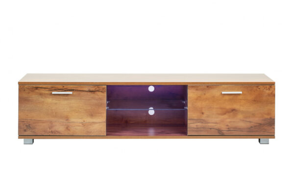 Mueble de TV - aparador - iluminación LED - 140 cm de ancho - estructura de madera marrón - VDD World ES