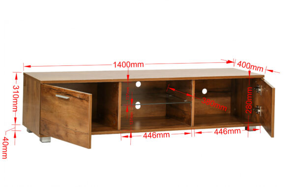 Mueble de TV - aparador - iluminación LED - 140 cm de ancho - estructura de madera marrón - VDD World ES