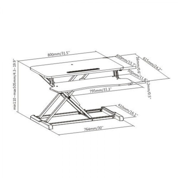 Elevador de escritorio ergonómico - estación de trabajo ajustable en altura - 80 cm de ancho - VDD World ES