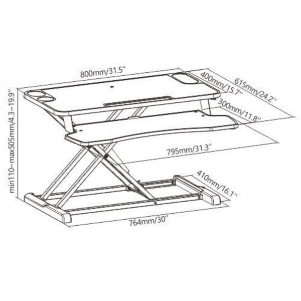 Elevador de escritorio sentado de pie - escritorio ergonómico ajustable - 80 cm de ancho - VDD World ES