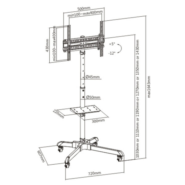 Soporte de TV estándar - móvil - altura ajustable - VDD World ES