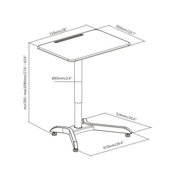 Escritorio ajustable de pie y sentado-mesa para portátil-atril-tablero de trabajo 71 cm x 50 cm - VDD World ES