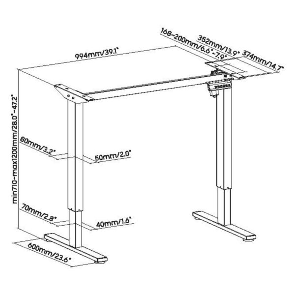 Escritorio ajustable eléctrico, altura regulable, tablero de 110 a 140 cm. - VDD World ES