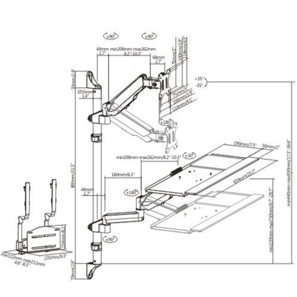 Estación de trabajo de pared ajustable-soporte de monitor y teclado para pared-estación de trabajo - VDD World ES