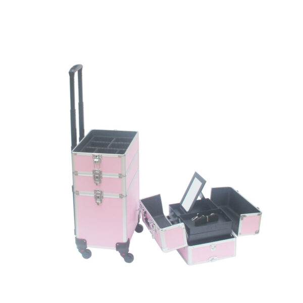 Maletín de maquillaje de visagismo cosmética peluquería trolley estuche de belleza 4 en 1 Rosa - VDD World ES