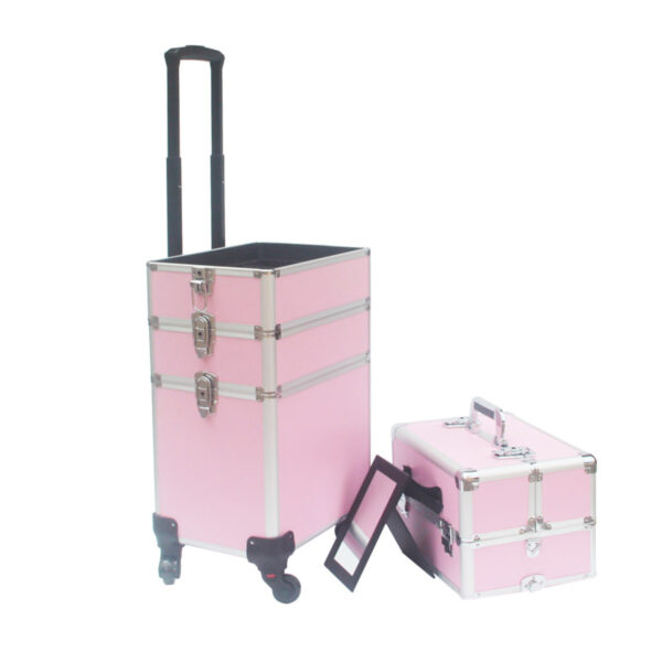 Maletín de maquillaje de visagismo cosmética peluquería trolley estuche de belleza 4 en 1 Rosa - VDD World ES